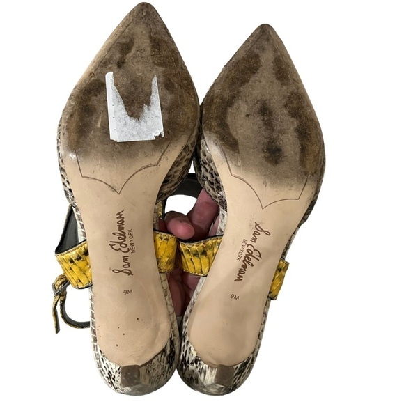 Sam Edelman 9 Ola Leather Slingback Snake Print Stiletto Heels in Yellow - Picture 7 of 8
